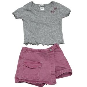 Nicole Miller New York Girls Size 6 Skort Set Pink Gray Hearts